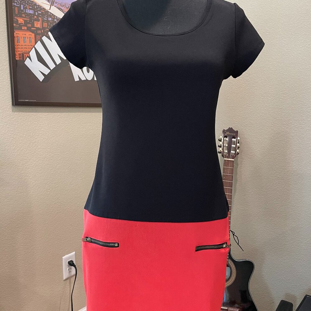 60s Color Block Fun Mini Dress Coral/Black